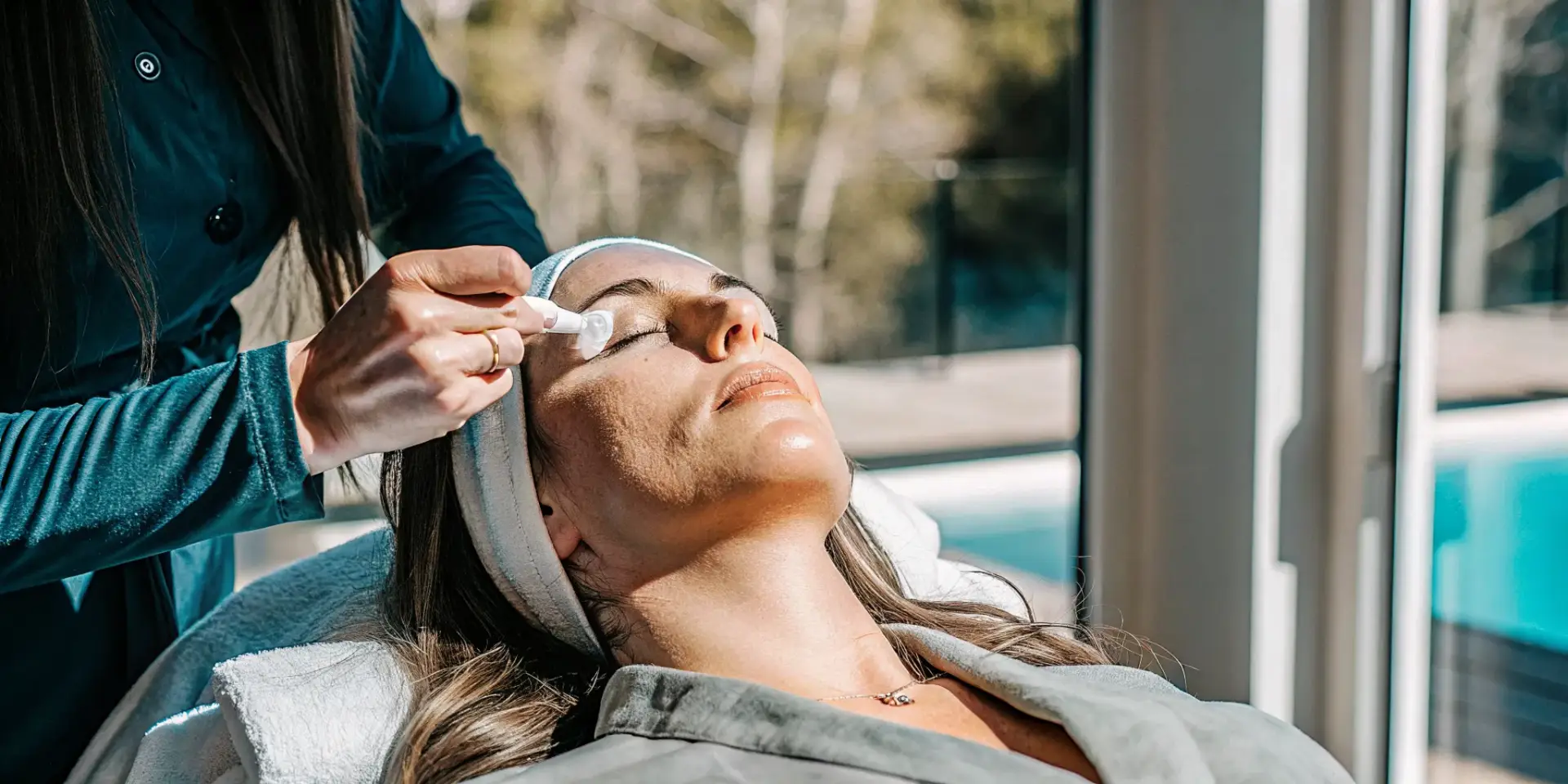 Woman gently caring for her skin after microneedling